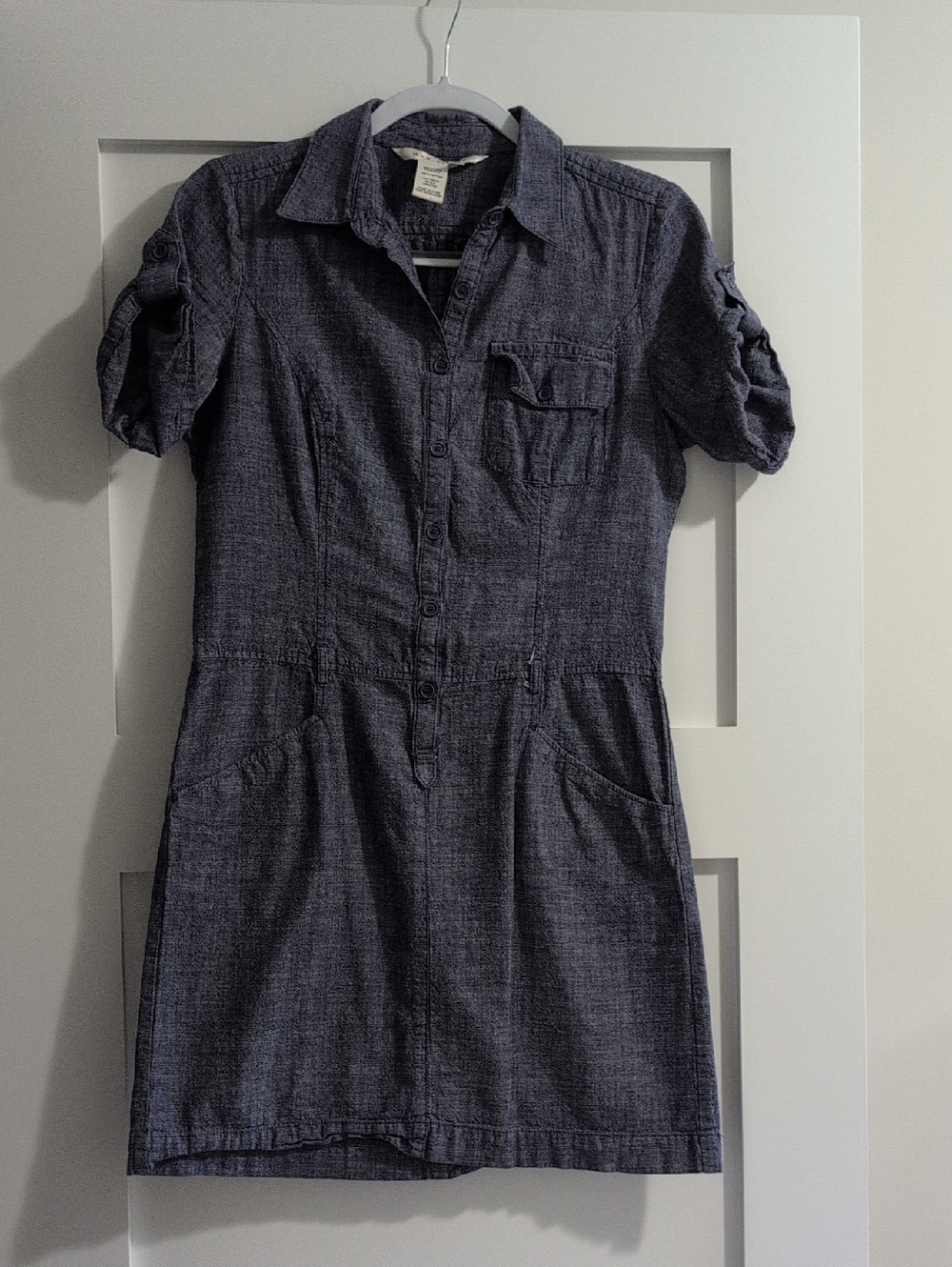 Max Studio Navy Shirt Dress with Rolled Short Sleeves